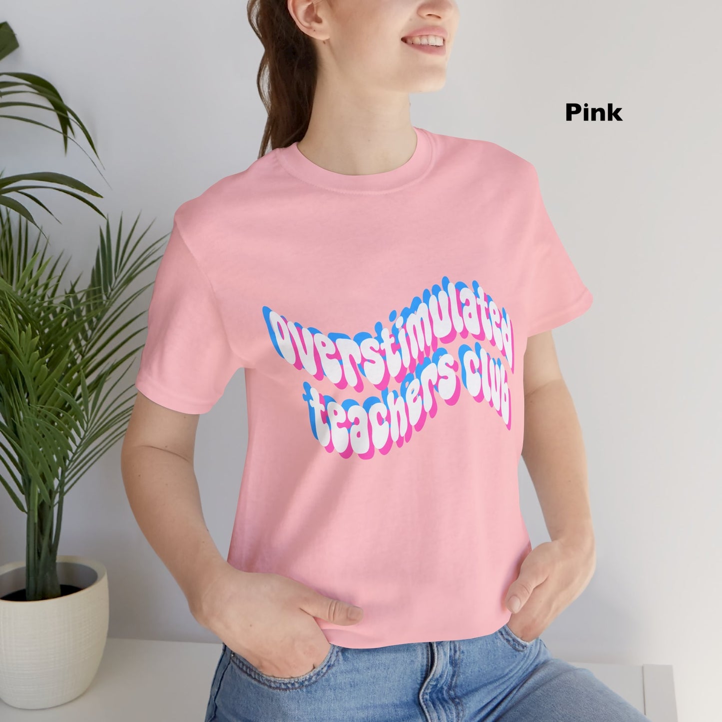 Overstimulated Teachers Club Tee | Wavy Text Teacher Shirt
