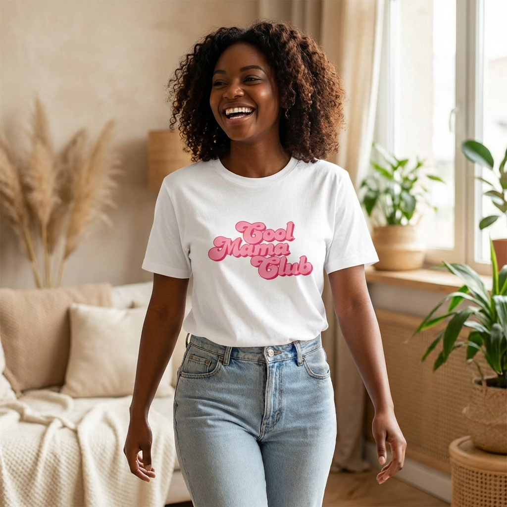Cool Mama Club Tee — Retro Pink Graphic T-Shirt for Moms