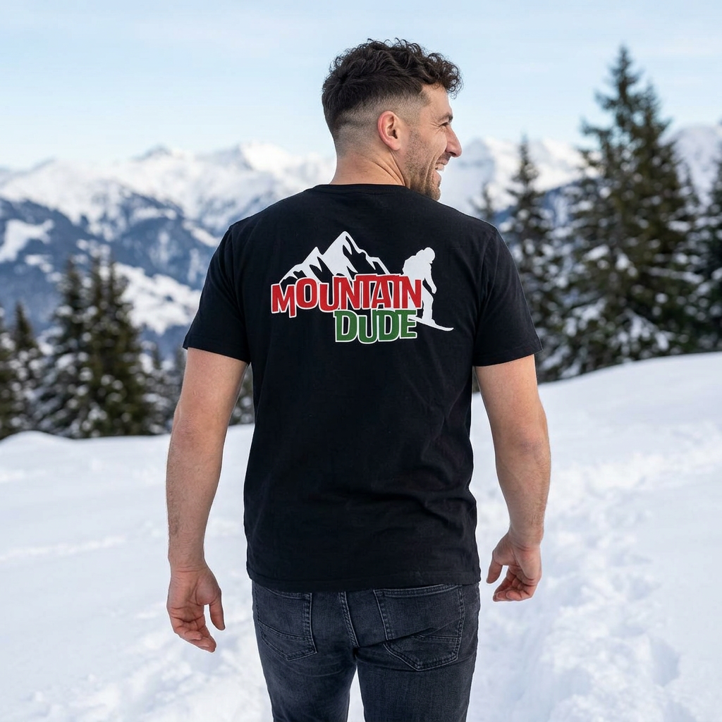 Mountain Dude Snowboard Shirt | Retro Snowboarding & Ski Graphic Tee | Winter Mountain Outdoors Shirt for Men