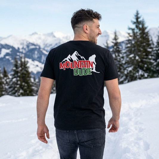 Mountain Dude Snowboard Shirt | Retro Snowboarding & Ski Graphic Tee | Winter Mountain Outdoors Shirt for Men