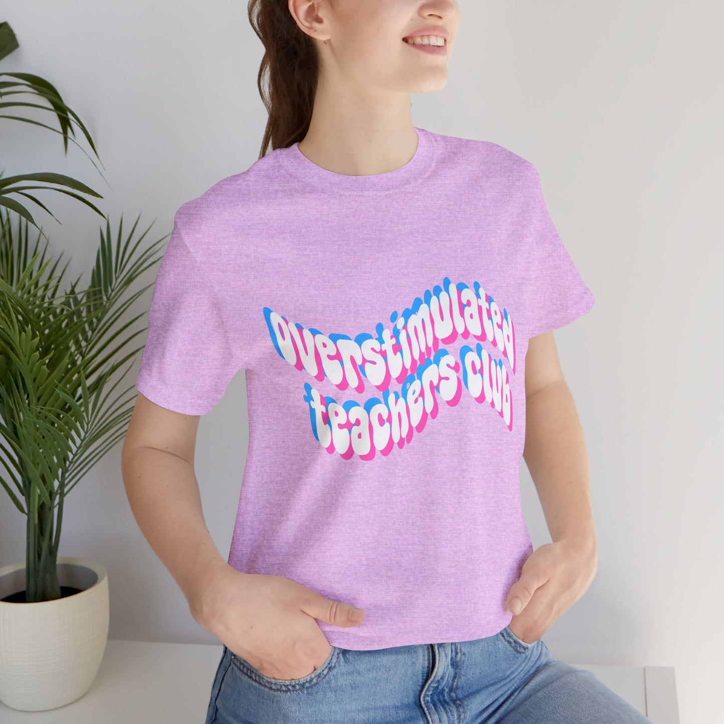 Overstimulated Teachers Club Tee | Wavy Text Teacher Shirt